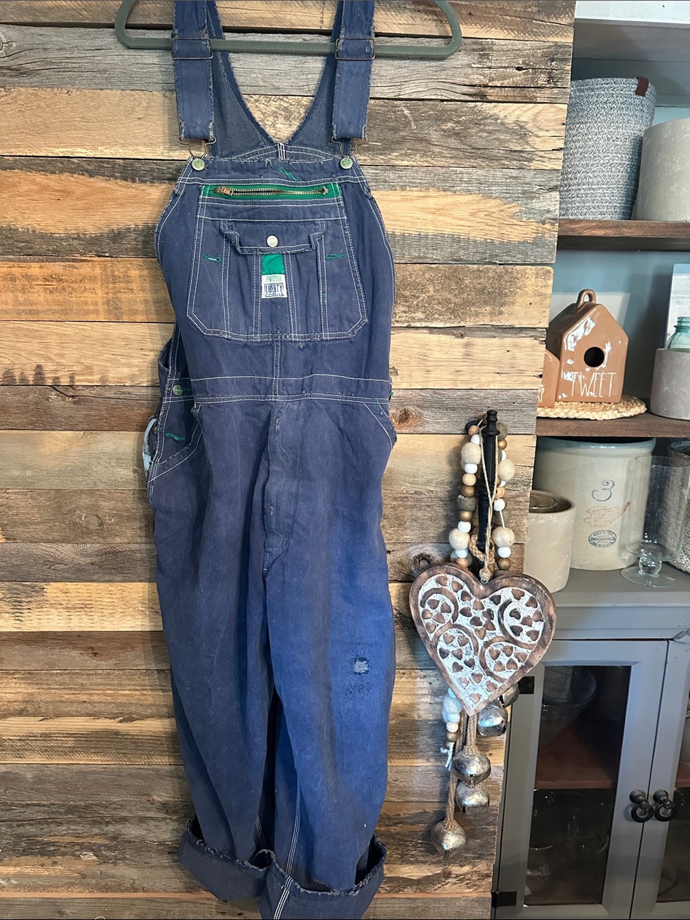 Liberty Blue Denim Overalls with Green Trim - vintage